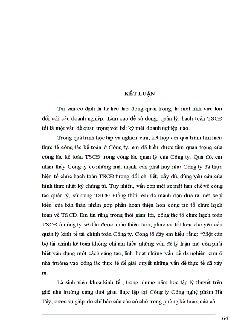 image for page Tổ chức hạch toán TSCĐ tại Công ty Công nghệ phẩm Hà Tây