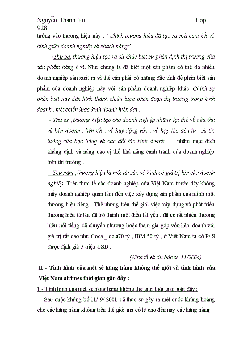 image for page Phát triển thương hiệu của Việt Nam airlines