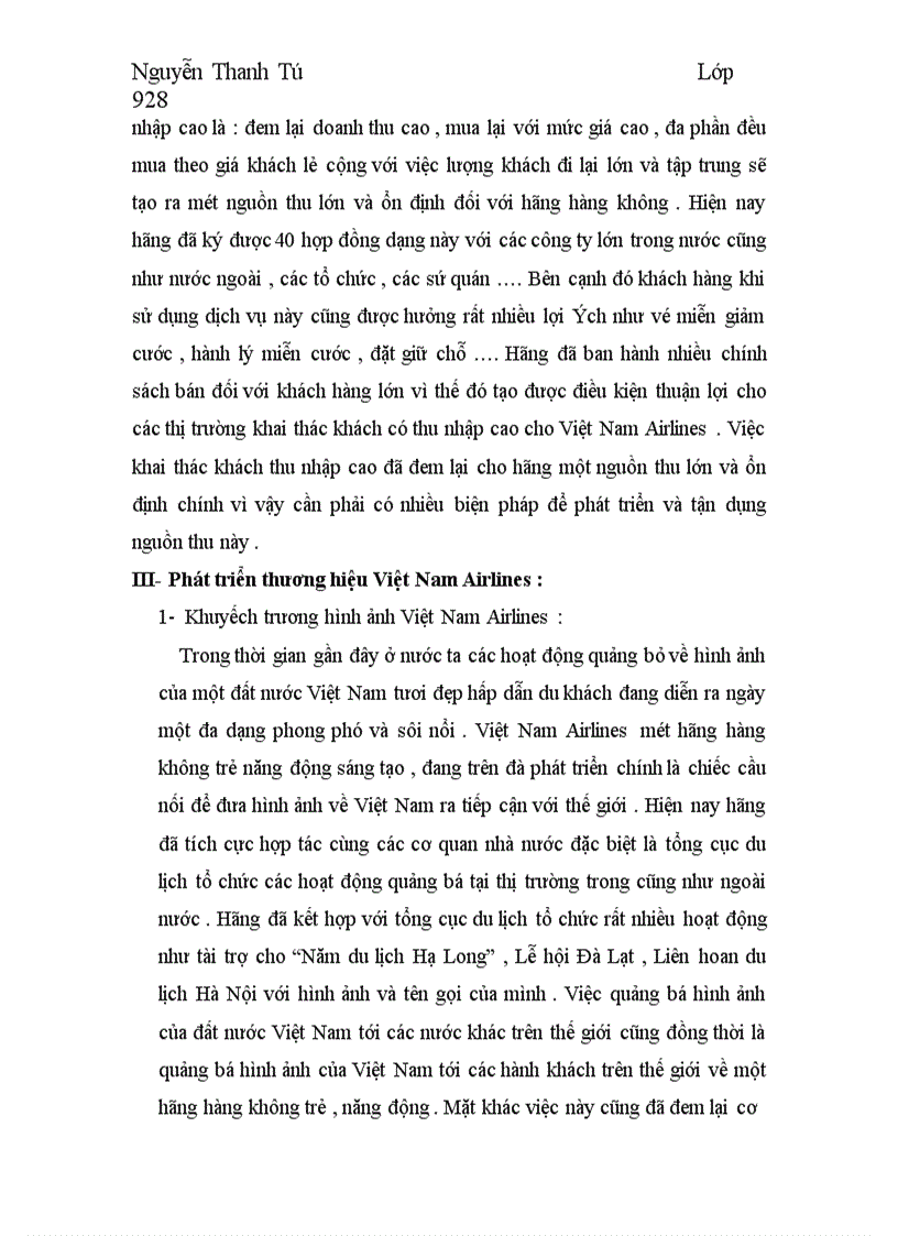 image for page Phát triển thương hiệu của Việt Nam airlines