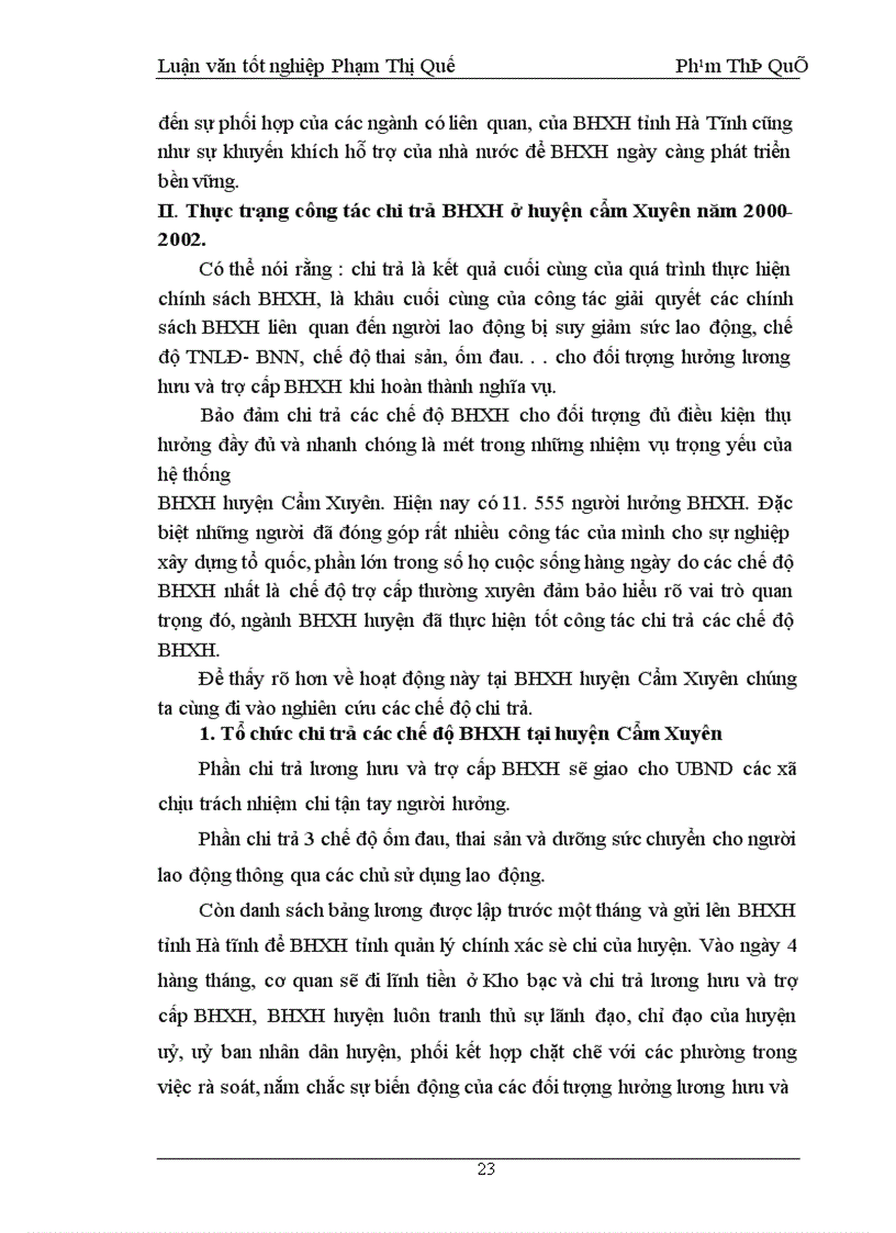 image for page Công tác chi trả Bảo hiểm xã hội ở huyện Cẩm xuyên - Hà Tĩnh giai đoạn 2000-2002 Thực trạng và giải pháp