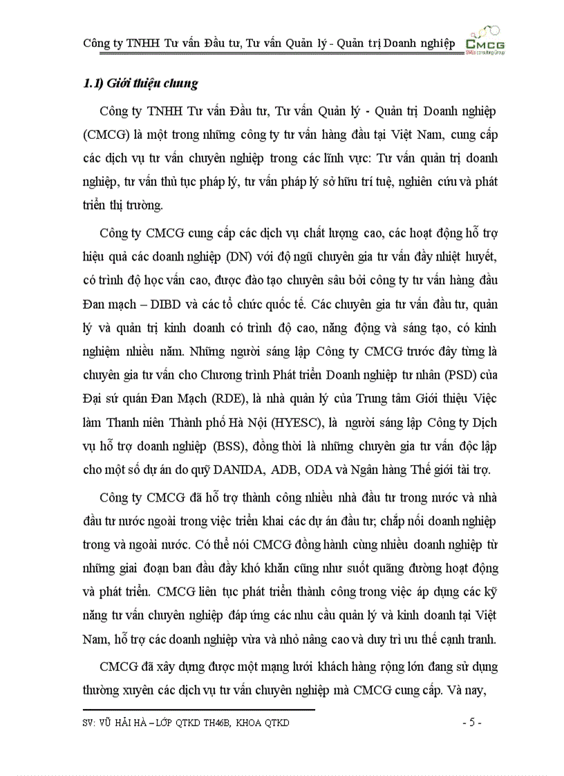 image for page Công ty TNHH Tư vấn Đầu tư, Tư vấn Quản lý - Quản trị Doanh nghiệp CMCG