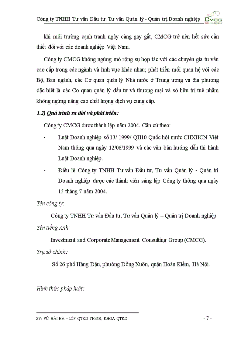 image for page Công ty TNHH Tư vấn Đầu tư, Tư vấn Quản lý - Quản trị Doanh nghiệp CMCG