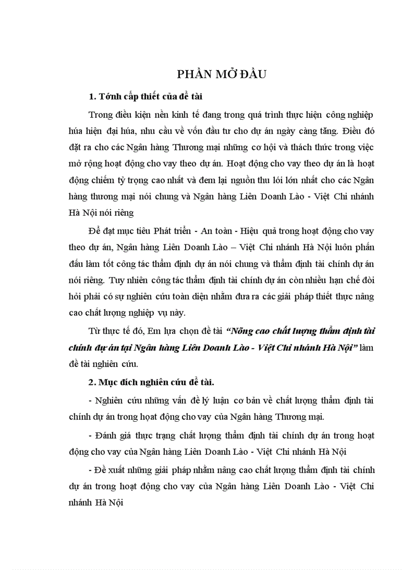 image for page Nâng cao chất lượng thẩm định tài chính dự án tại Ngân hàng Liên Doanh Lào - Việt Chi nhánh Hà Nội