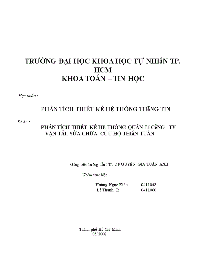 image for page Phân tích thiết kế hệ thống quản lý công ty vận tải, sửa chữa,cứu hộ thiên tuấn