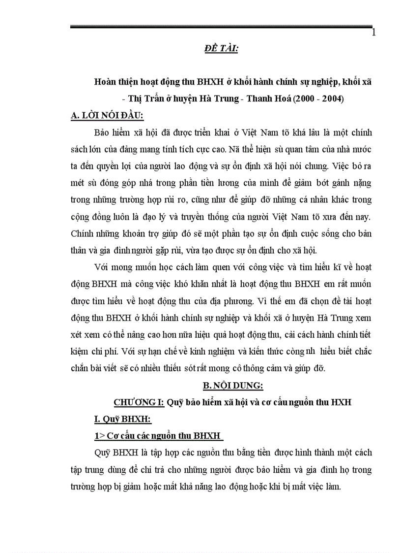 image for page Hoàn thiện hoạt động thu BHXH ở khối hành chính sự nghiệp, khối xã - Thị Trấn ở huyện Hà Trung - Thanh Hoá (2000 - 2004) a