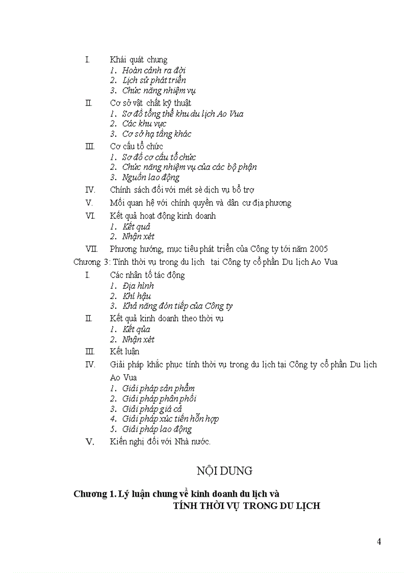 image for page Tính thời vụ trong du lịch và các biện pháp khắc phục tại Công ty cổ phần Du lịch Ao Vua