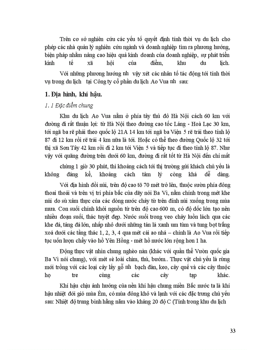 image for page Tính thời vụ trong du lịch và các biện pháp khắc phục tại Công ty cổ phần Du lịch Ao Vua