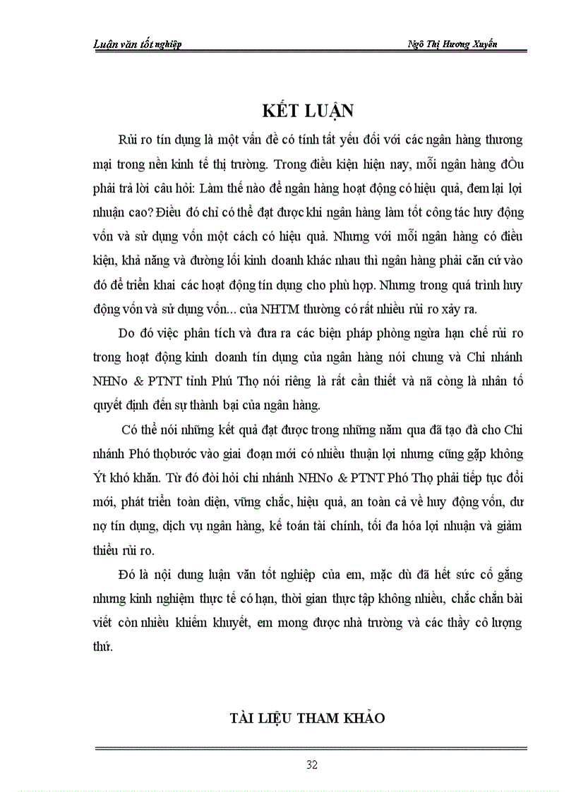 image for page Giải pháp phòng ngừa và hạn chế rủi ro tín dụng tại Chi nhánh NHNo & PTNT Phú Thọ