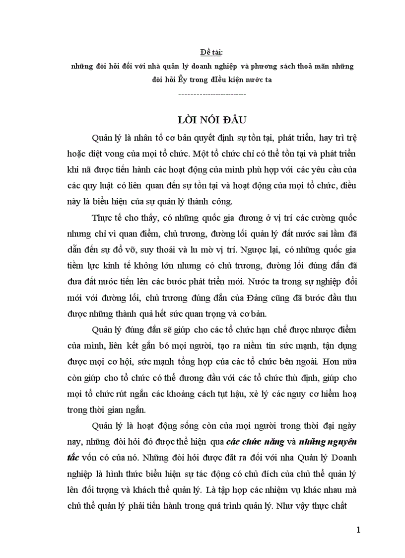 image for page Những đòi hỏi đối với nhà quản lý doanh nghiệp và phương sách thoả mãn những đòi hỏi ấy trong điều kiện nước ta