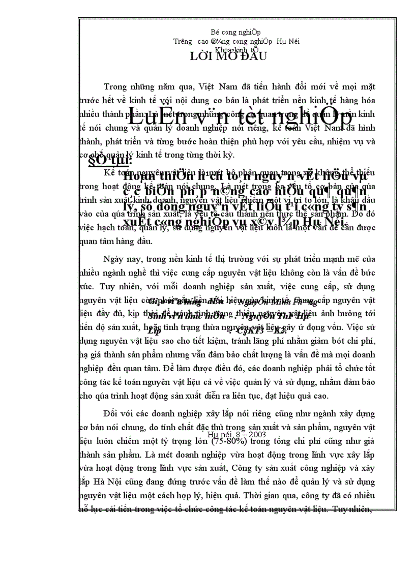 image for page Hoàn thiện hạch toán nguyên vật liệu và các biện pháp nâng cao hiệu quả quản lý, sử dụng nguyên vật liệu tại công ty sản xuất công nghiệp và xây lắp Hà Nội.