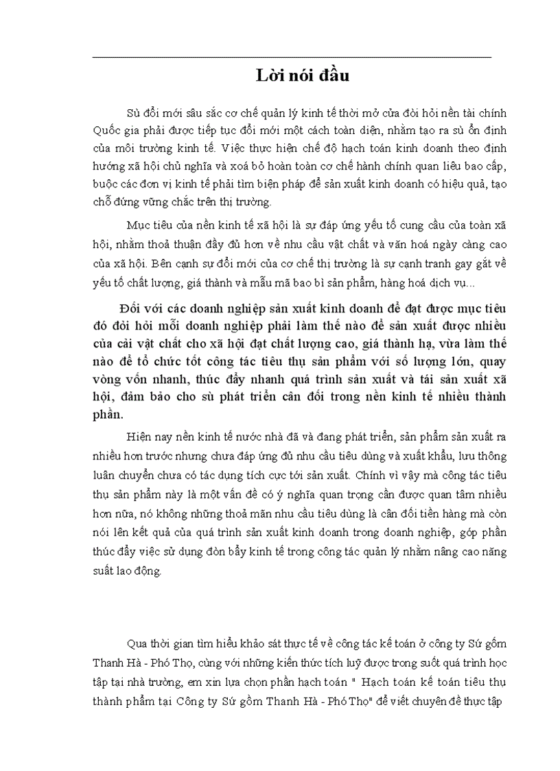 image for page Công tác hạch toán kế toán tiêu thụ thành phẩm tại Công ty sứ gốm Thanh Hà - Phú Thọ.