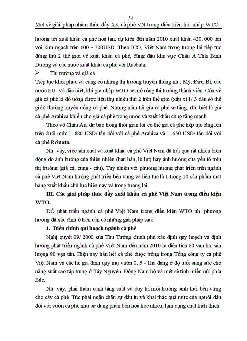 image for page Một số giải pháp thúc đẩy xuất khẩu cà phê Việt Nam trong điều kiện hội nhập vào tổ chức thương mại thế giới - WTO