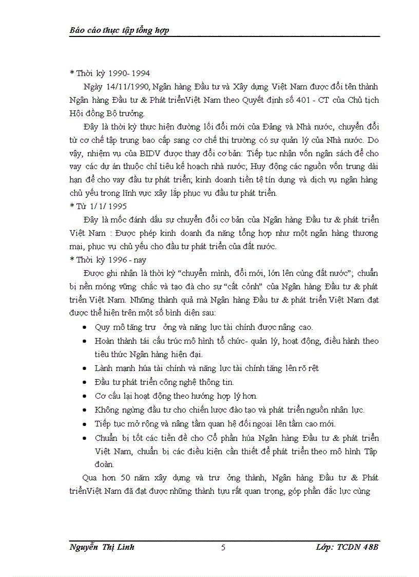Báo cáo thực tập tại chi nhánh Ngân hàng Đầu tư & Phát triển Hà Nội.