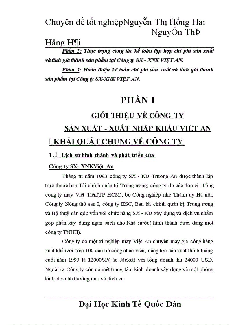 image for page Tổ chức kế toán chi phí sản xuất và tính giá thành sản phẩm tại Công ty sản xuất - xuất nhập khẩu Việt An