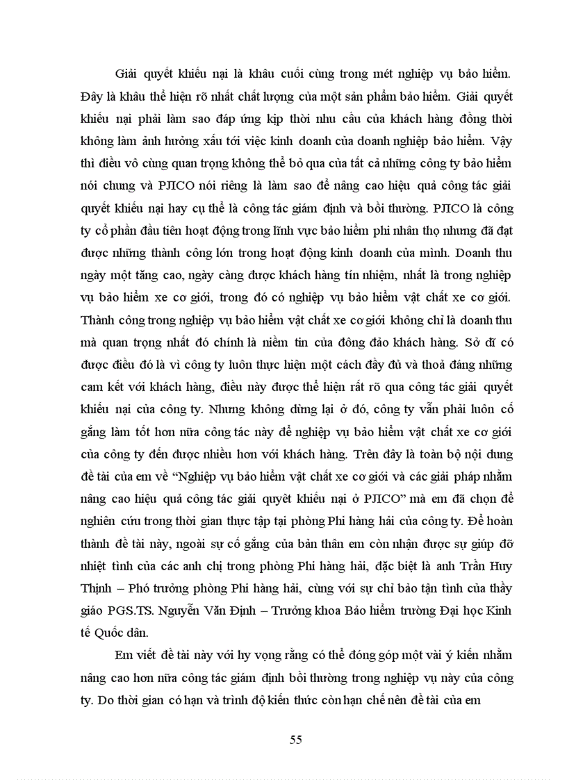 image for page Nghiệp vụ bảo hiểm vật chất xe cơ giới ở PJICO và giải pháp nhằm nâng cao hiệu quả công tác khiếu nại ở PJICO