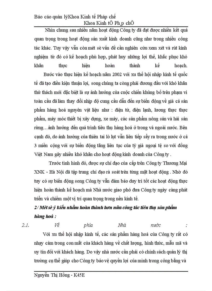 image for page Tổ chức công tác quản lý tiêu thụ sản phẩm hàng hoá tại Công ty Thương Mại XNK - Hà Nội