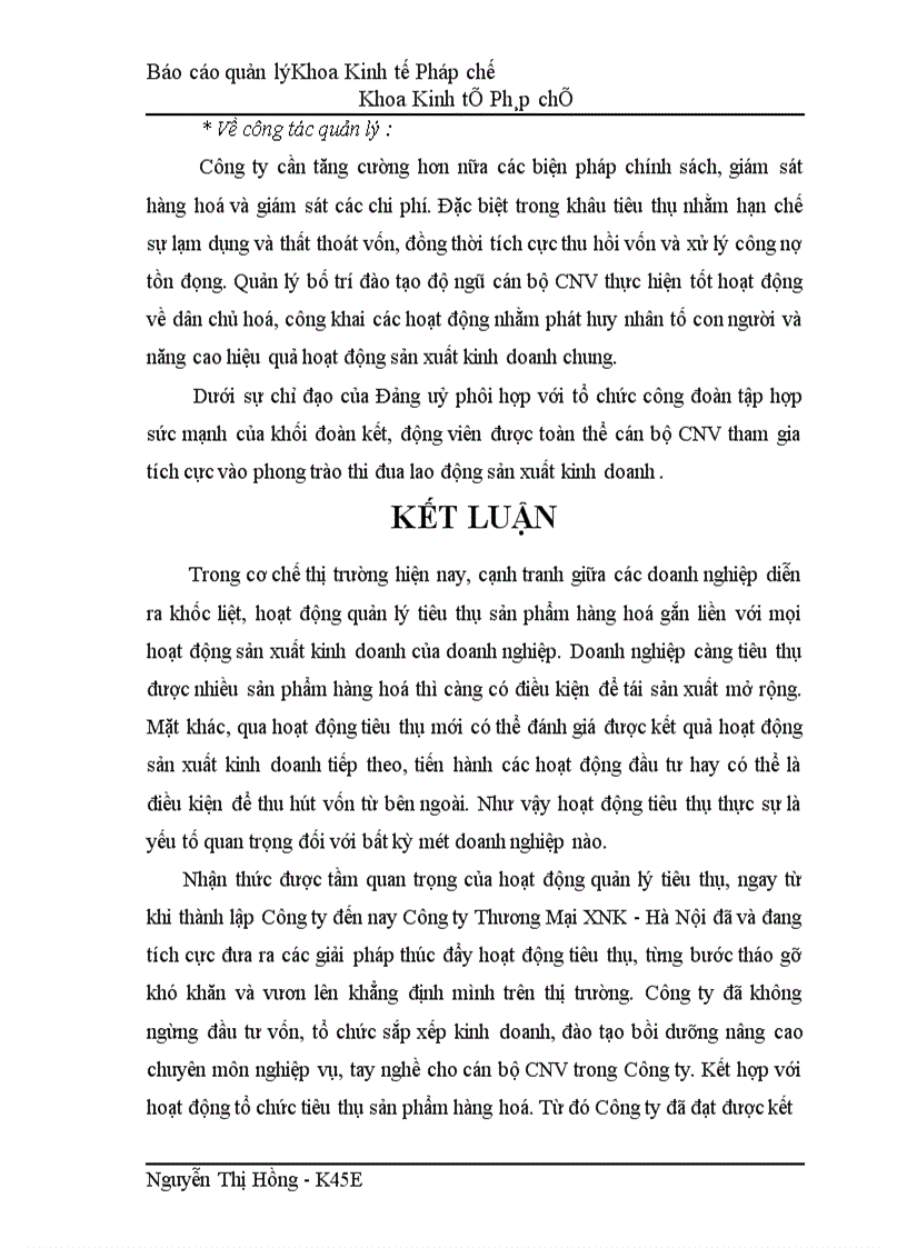 image for page Tổ chức công tác quản lý tiêu thụ sản phẩm hàng hoá tại Công ty Thương Mại XNK - Hà Nội