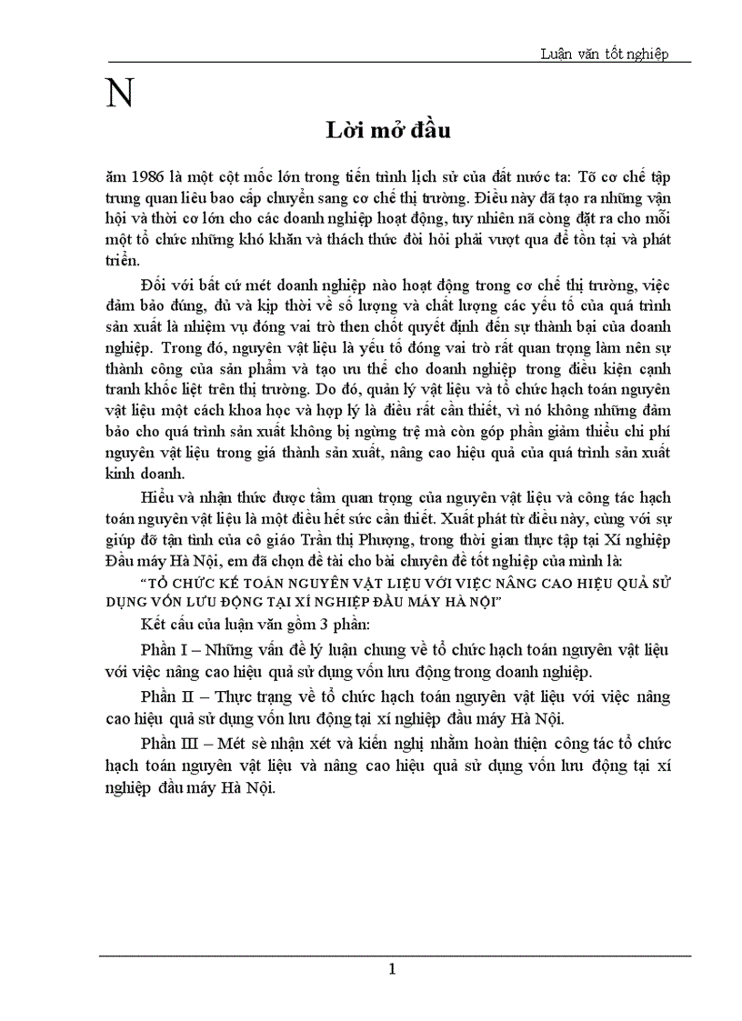 image for page Tổ chức kế toán nguyên vật liệu với việc nâng cao hiệu quả sử dụng vốn lưu động tại Xí nghiệp Đầu máy Hà Nội
