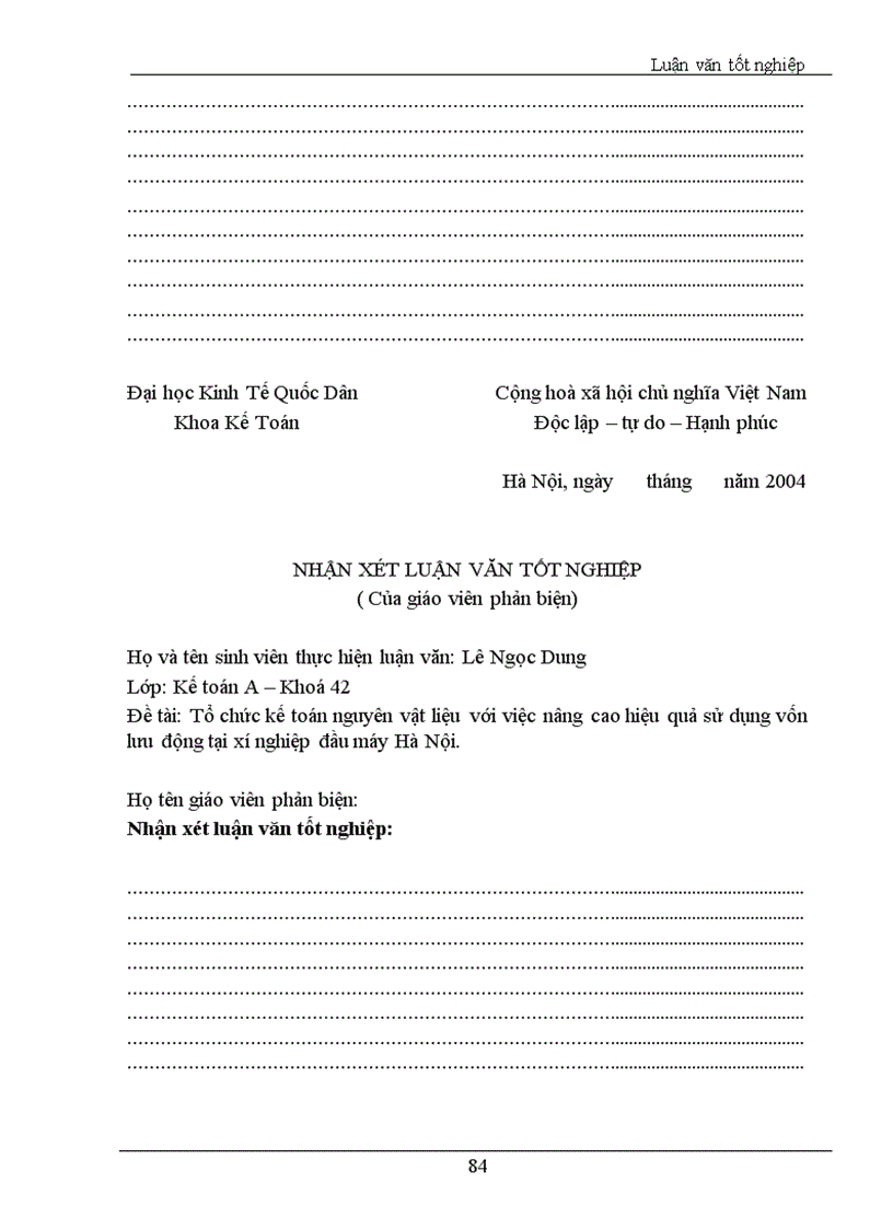 image for page Tổ chức kế toán nguyên vật liệu với việc nâng cao hiệu quả sử dụng vốn lưu động tại Xí nghiệp Đầu máy Hà Nội