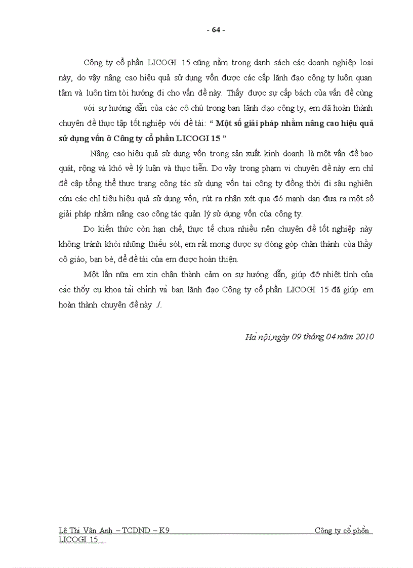 image for page Một số giải pháp nhằm nâng cao hiệu quả sử dụng vốn ở Công ty cổ phần LICOGI 15