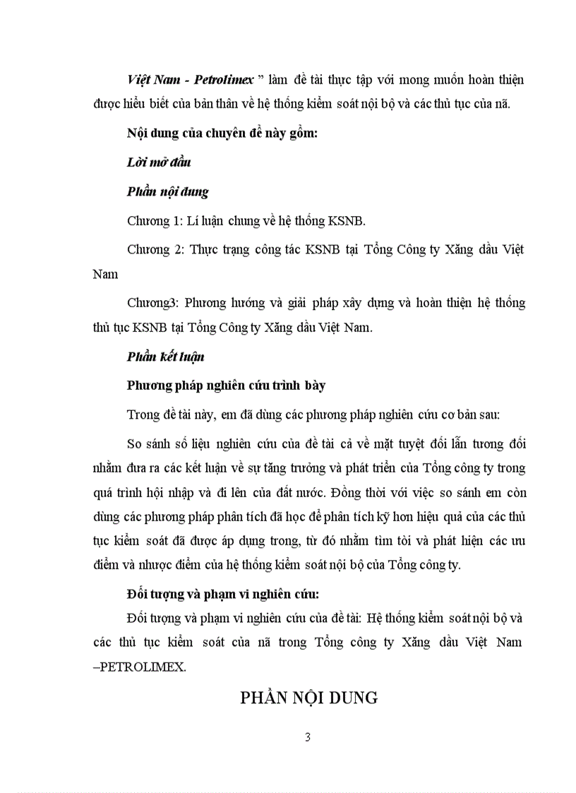 Xây dựng và hoàn thiện các thủ tục kiểm soát nội bộ ở TCT Xăng Dầu Việt Nam - Petrolimex