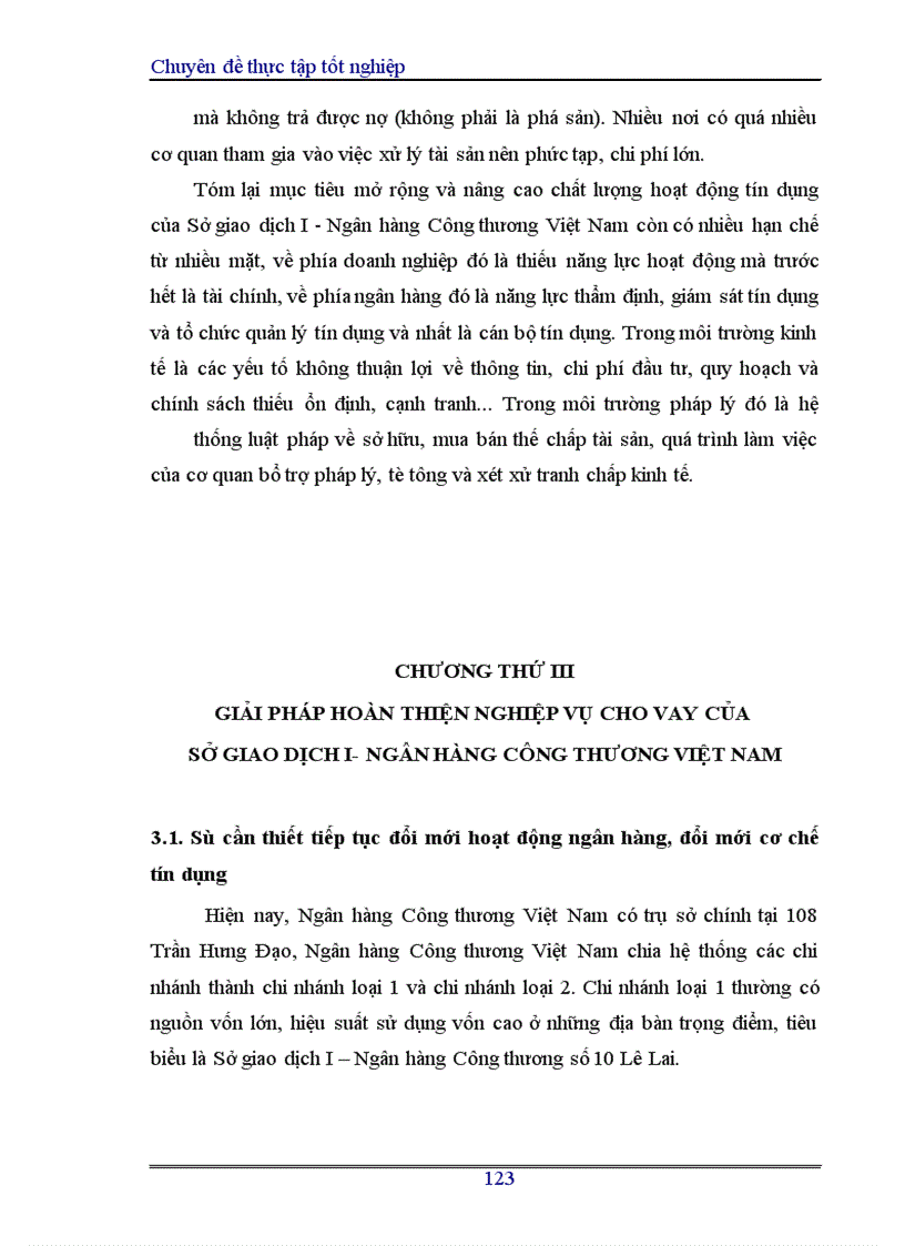 image for page Hoàn thiện nghiệp vụ cho vay của Sở giao dịch I- Ngân hàng Công thương Việt Nam