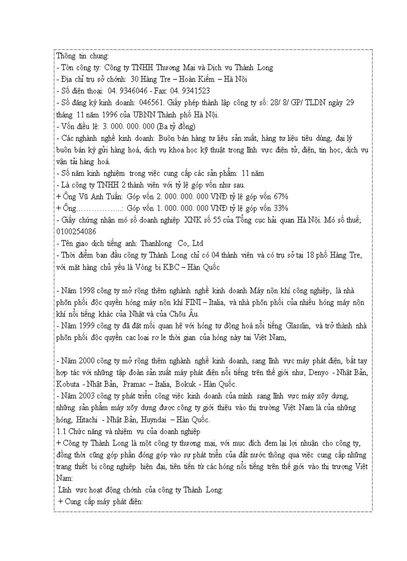 image for page Phân tích hoạt động kinh doanh của công ty Thành Long