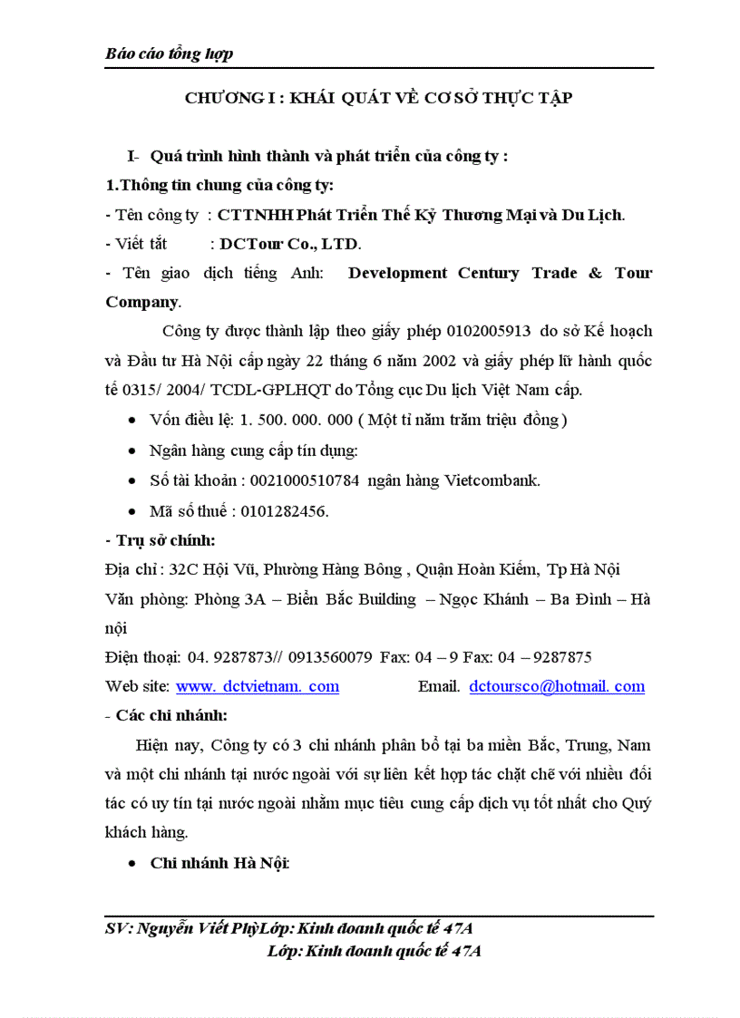 image for page Thực tập tổng hợp tại chi nhánh công ty CTTNHH Phát Triển Thế Kỷ Thương Mại và Du Lịch DCT