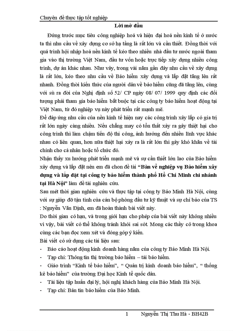 image for page Bàn về nghiệp vụ Bảo hiểm xây dựng và lắp đặt tại công ty bảo hiểm thành phố Hồ Chí Minh chi nhánh tại Hà Nội