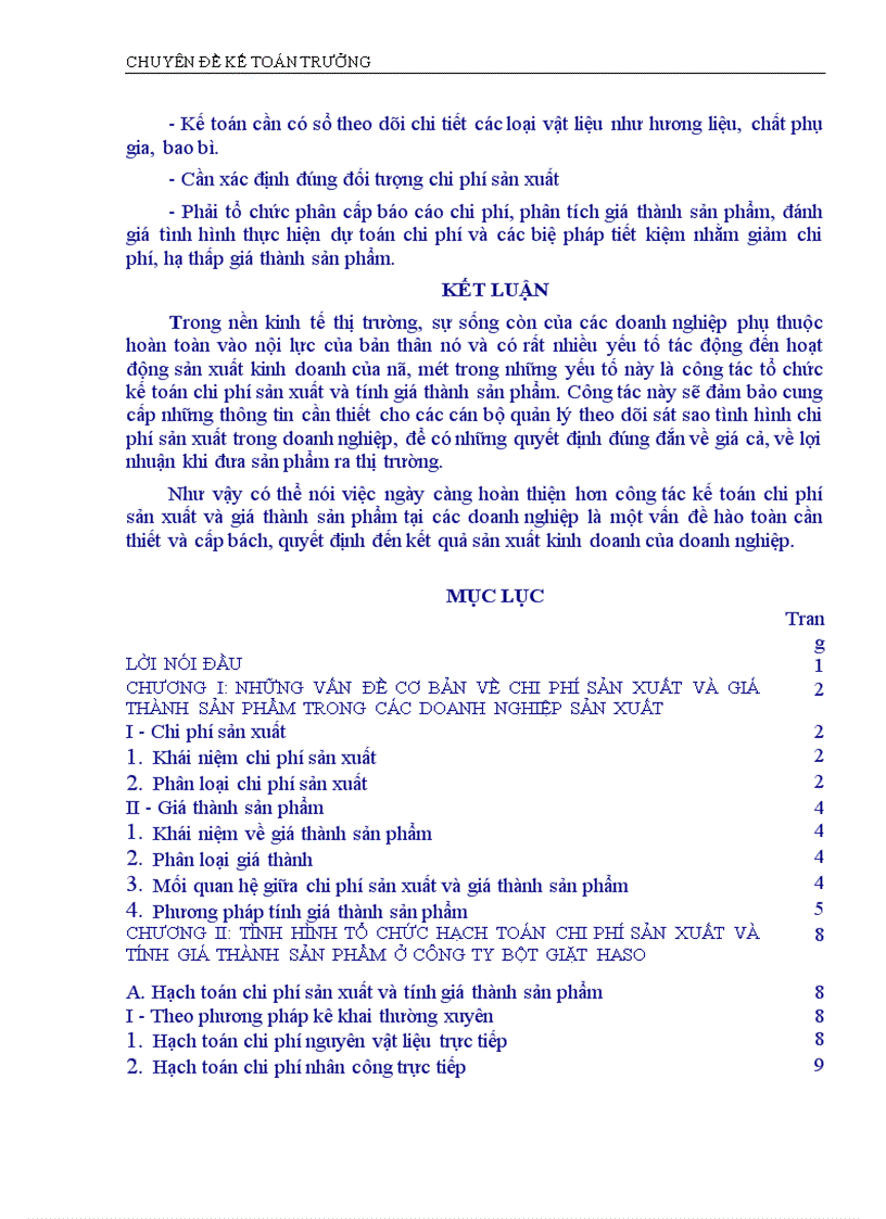 image for page Tổ chức hạch toán chi phí sản xuất và tính giá thành sản phẩm với mục tiêu tăng cường quản trị doanh nghiệp tại công ty bột giặt Viso