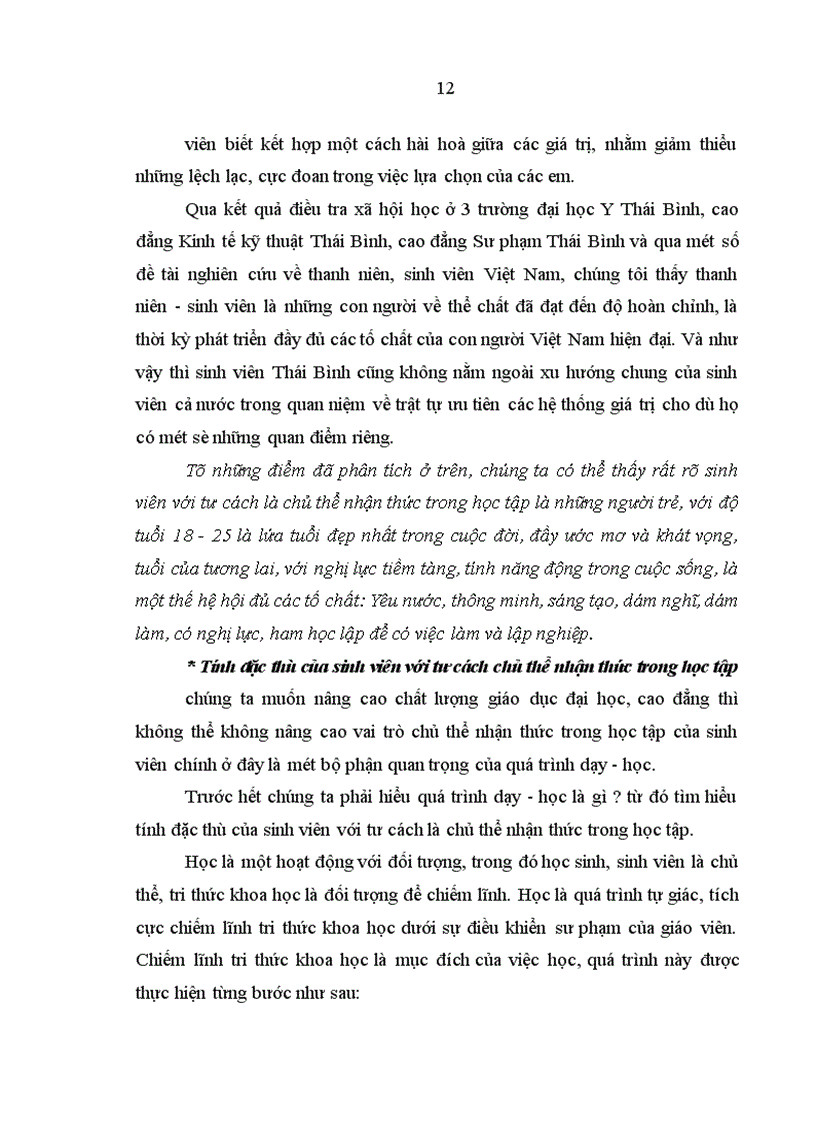 image for page Nâng cao vai trò chủ thể nhận thức trong học tập của sinh viên ở tỉnh Thái Bình hiện nay