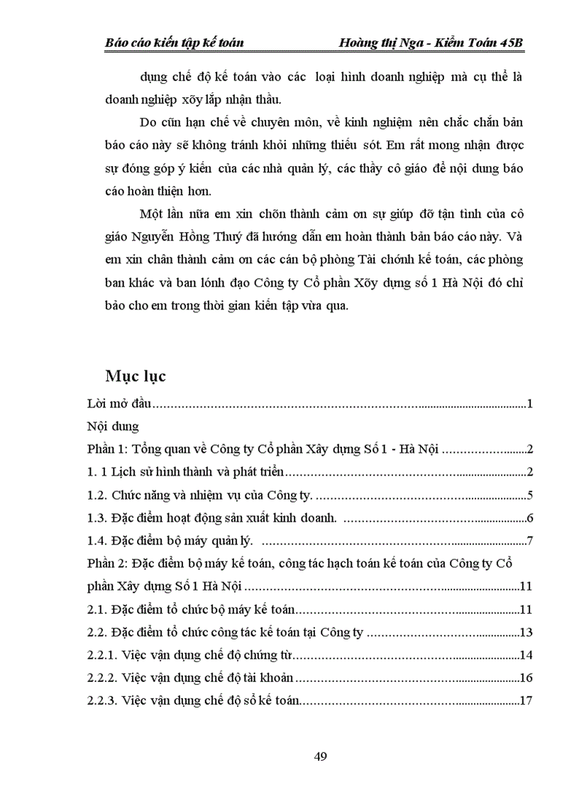 image for page Báo cáo thực tập tại Công ty Cổ phần Xây dựng Số 1 - Hà Nội