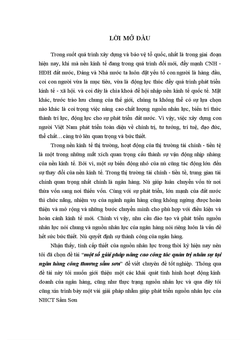 Một số giải pháp nâng cao công tác quản trị nhân sự tại ngân hàng công thương sầm sơn
