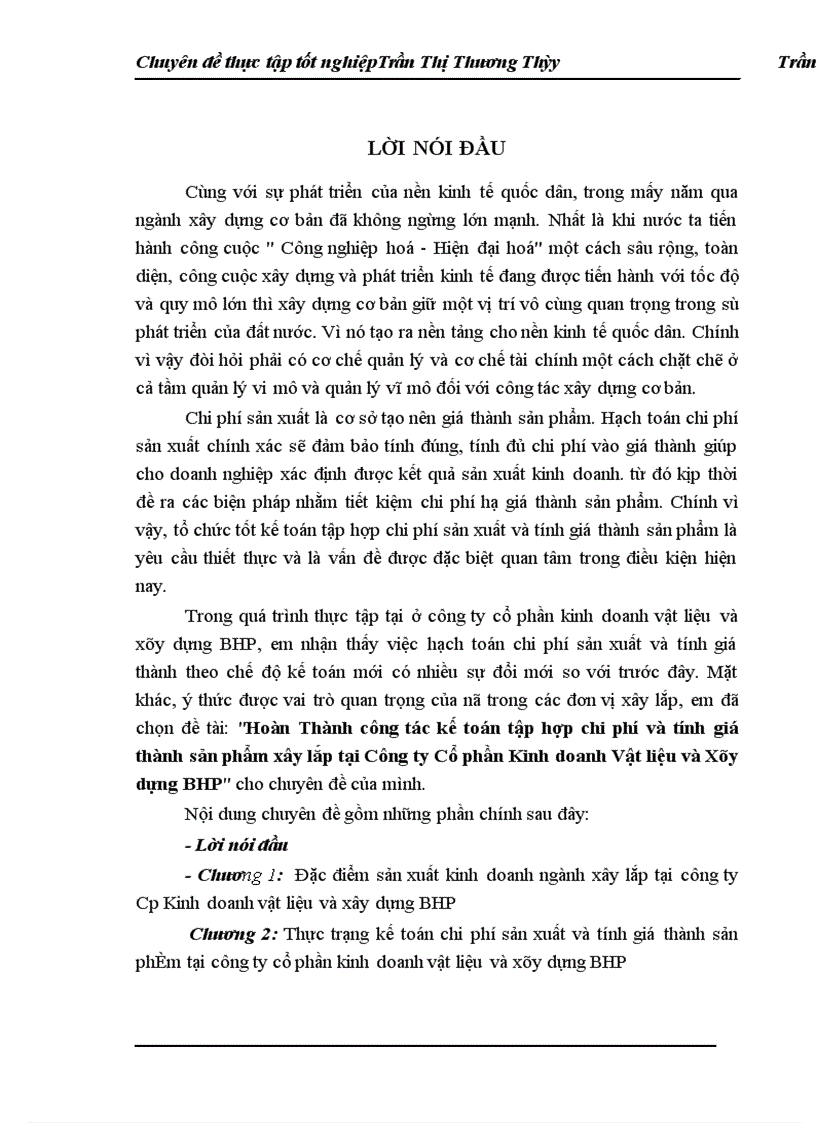 image for page Hoàn thành công tác kế toán tập hợp chi phí sản xuất và tính giá thành sản phẩm xây lắp tại Công ty CP Kinh doanh Vật liệu và Xây dựng BHP