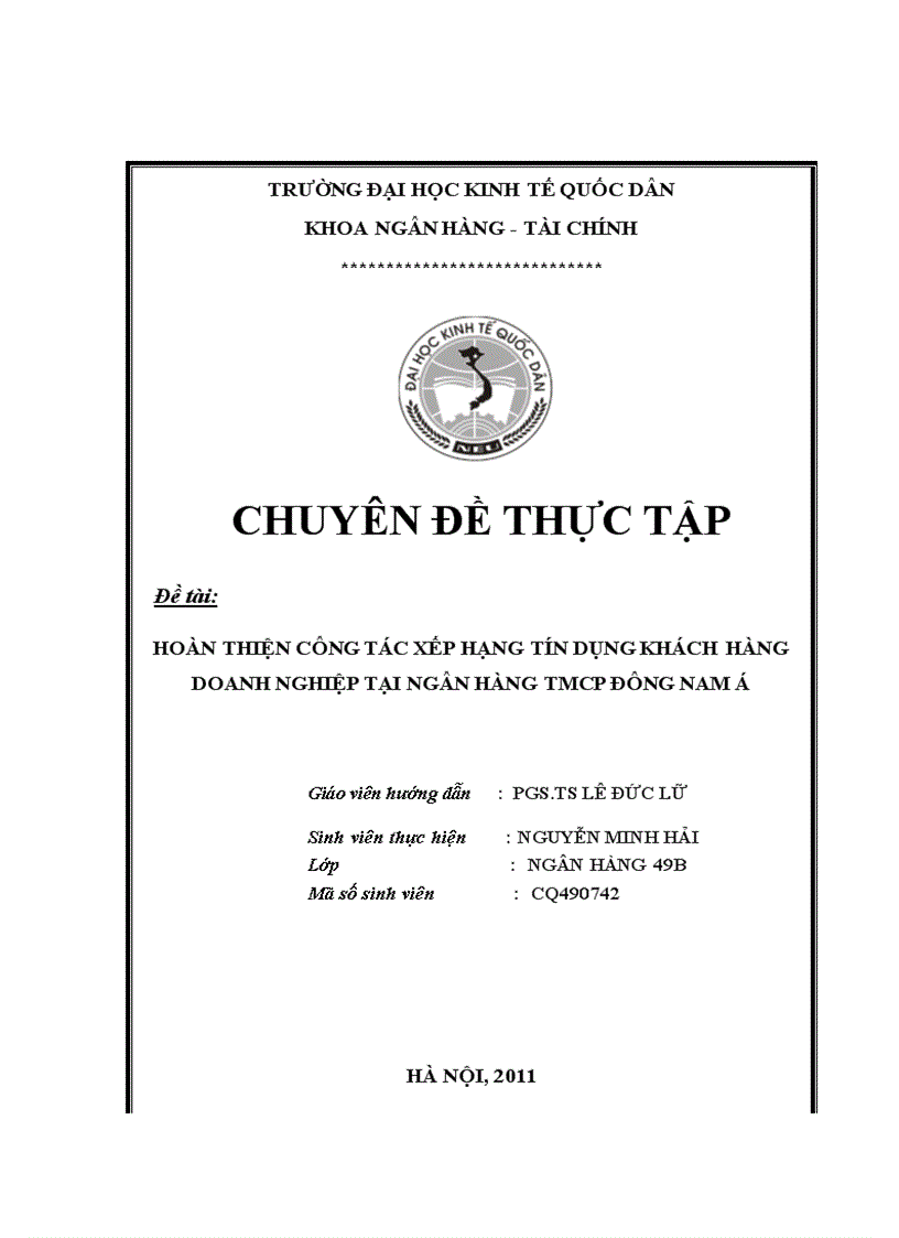 image for page Hoàn thiện công tác xếp hạng tín dụng khách hàng doanh nghiệp tại Ngân hàng thương mại cổ phần Đông Nam Á