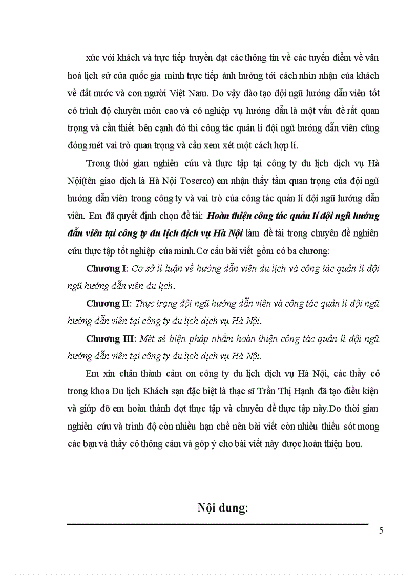 image for page Hoàn thiện công tác quản lí đội ngũ hướng dẫn viên tại công ty du lịch dịch vụ Hà Nội làm đề tài trong chuyên đề nghiên cứu thực tập tốt nghiệp của mình