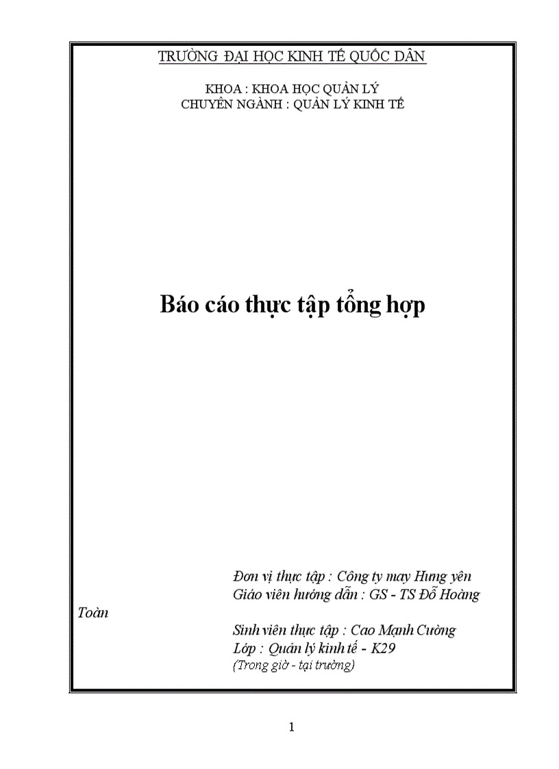 image for page Báo cáo thực tập tại Công ty may Hưng yên