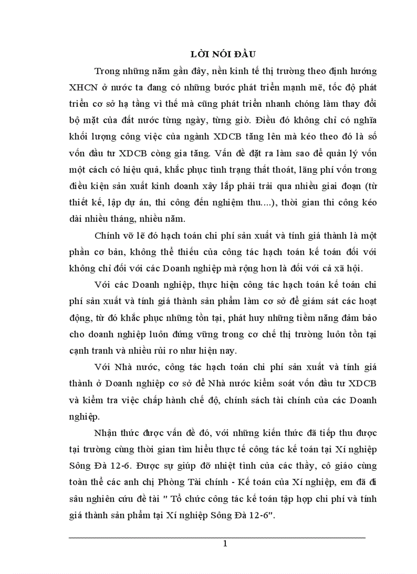 image for page Tổ chức công tác kế toán tập hợp chi phí và tính giá thành sản phẩm tại Xí nghiệp Sông Đà 12-6