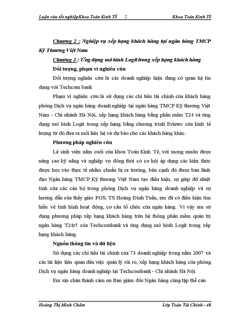 image for page Ứng dụng mô hình Logit trong xếp hạng khách hàng tại ngân hàng TMCP Kỹ thương Việt Nam - Chi nhánh Hà Nội