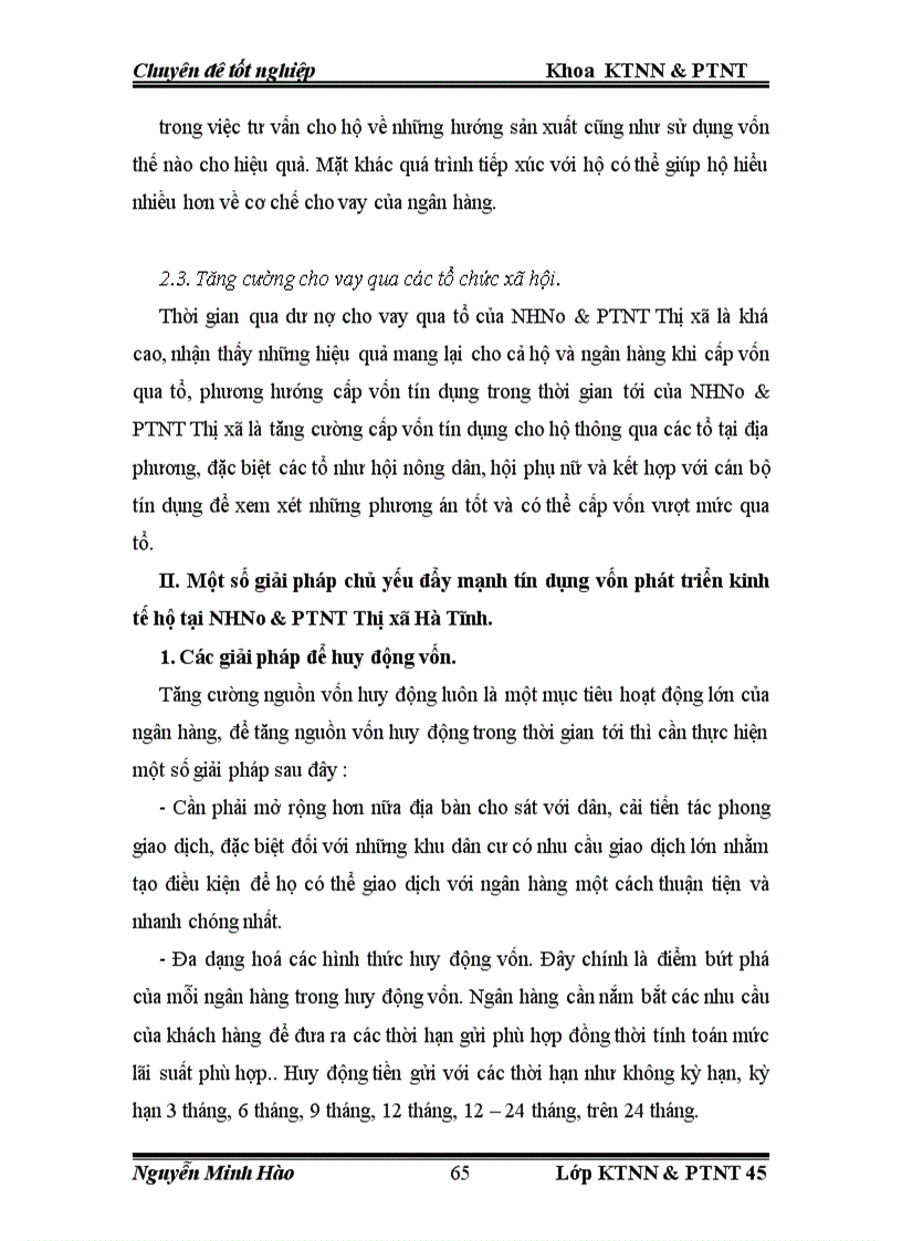 image for page Tín dụng vốn phát triển kinh tế hộ trong nông nghiệp tại NHNo & PTNT Thị xã Hà Tĩnh.