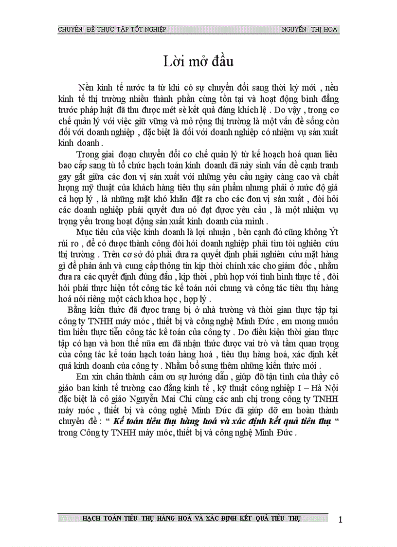image for page Kế toán tiêu thụ hàng hoá và xác định kết quả tiêu thụ trong Công ty TNHH máy móc,thiết bị và công nghệ Minh Đức .