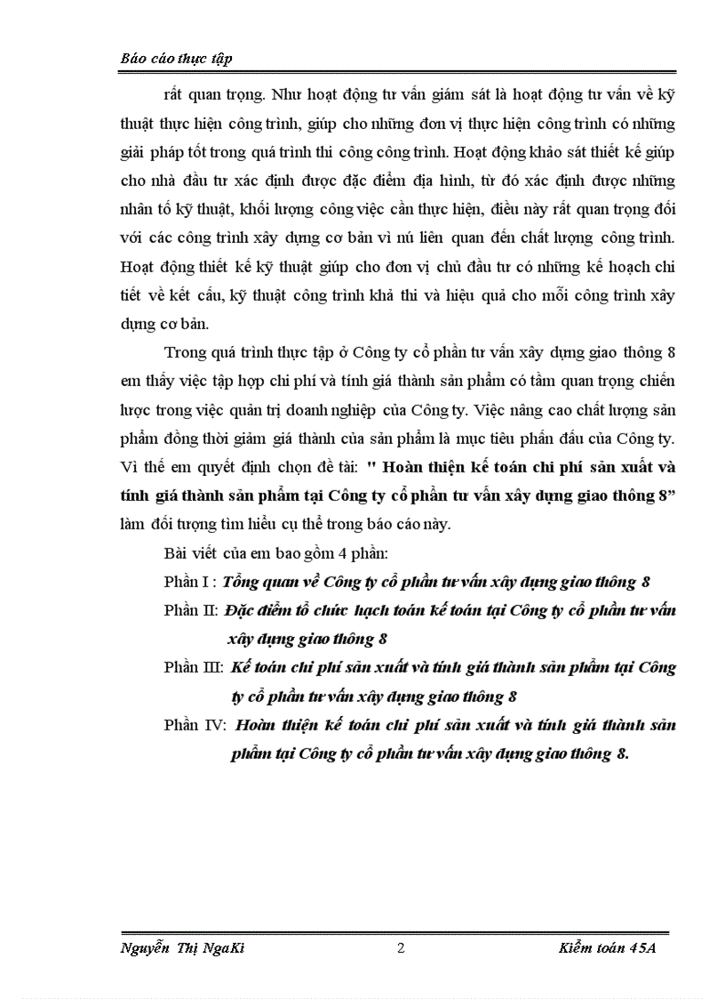 image for page Hoàn thiện kế toán chi phí sản xuất và tính giá thành sản phẩm tại Công ty cổ phần tư vấn xây dựng giao thông 8