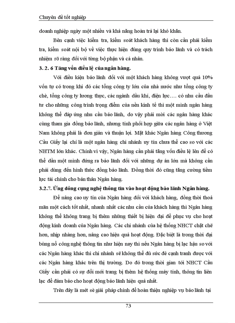 image for page Một số giải pháp nhằm hoàn thiện nghiệp vụ bảo lãnh tại Ngân hàng Công thương Cầu Giấy