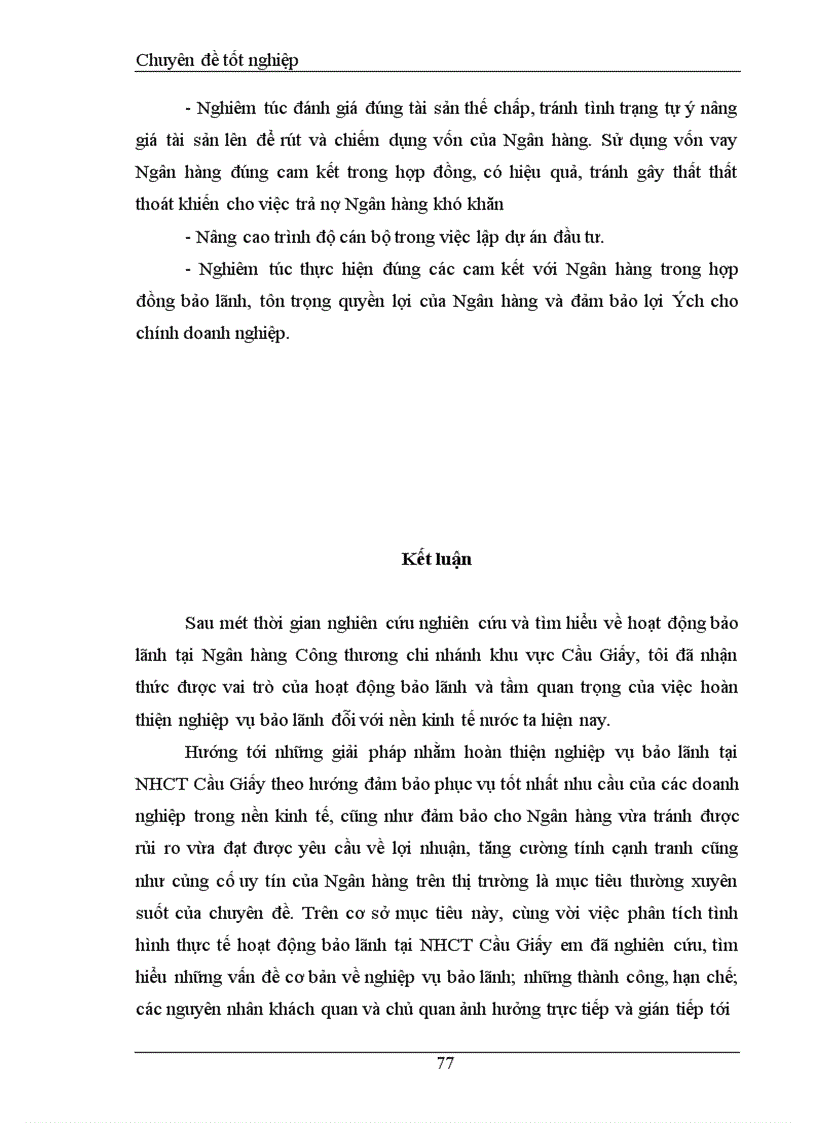 image for page Một số giải pháp nhằm hoàn thiện nghiệp vụ bảo lãnh tại Ngân hàng Công thương Cầu Giấy