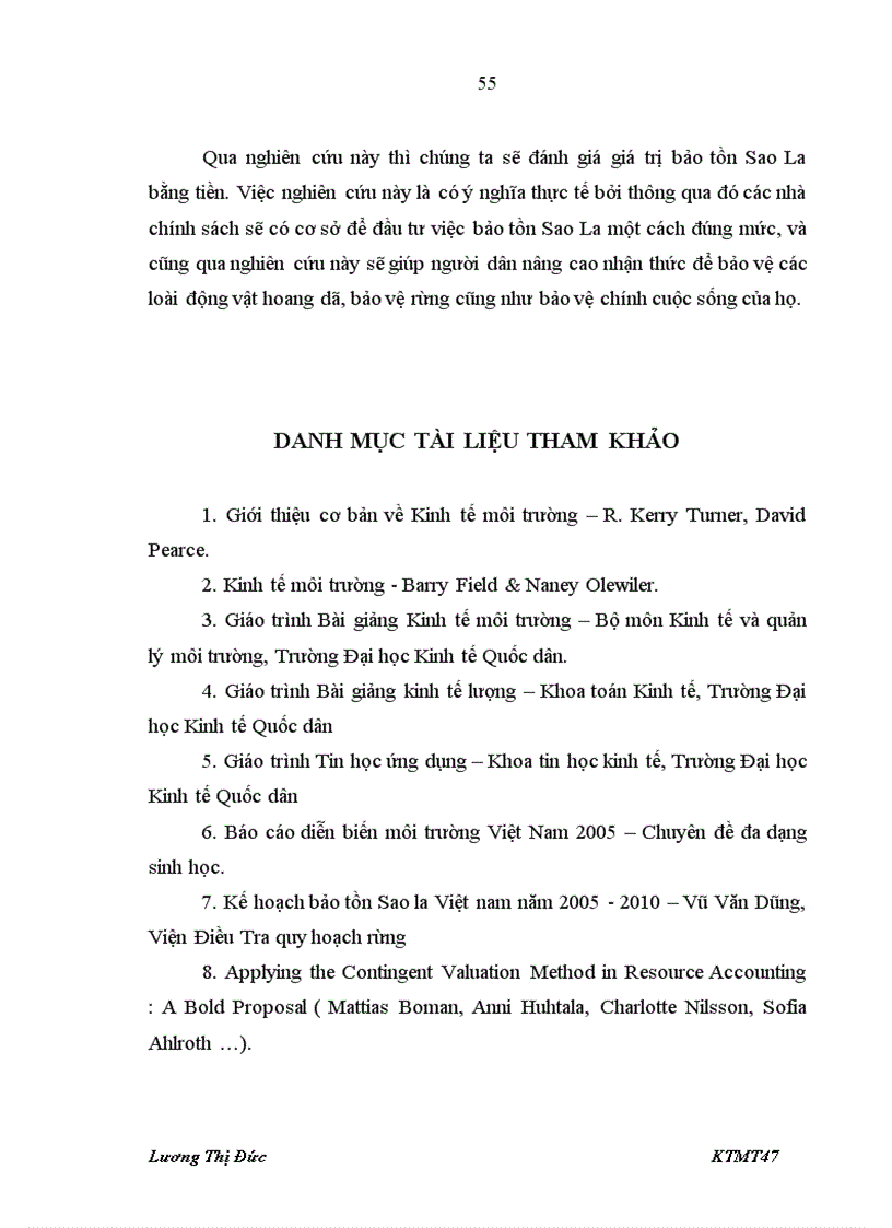 image for page Sử dụng phương pháp đánh giá ngẫu nhiên (CVM) để đánh giá giá trị bảo tồn loài Sao La ở Vườn Quốc Gia Pù Mát, tỉnh Nghệ An Họ và tên sinh viên