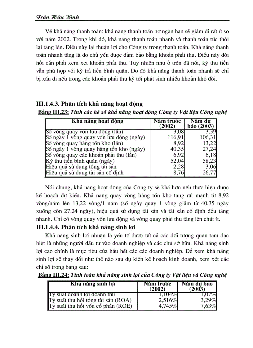 image for page Dự kiến ngân quỹ và dự báo tình hình tài chính của Công ty Vật liệu và Công nghệ năm 2003