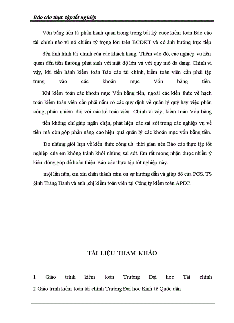 image for page Trình tự kiểm toán Vốn bằng tiền trong kiểm toán BCTC thực hiện tại công ty kiểm toán APEC