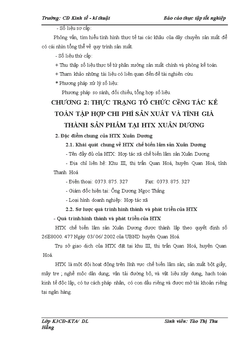 image for page Tổ chức công tác kế toán tập hợp chi phí sản xuất và tính giá thành sản phẩm tại Hợp tác xã Xuân Dương