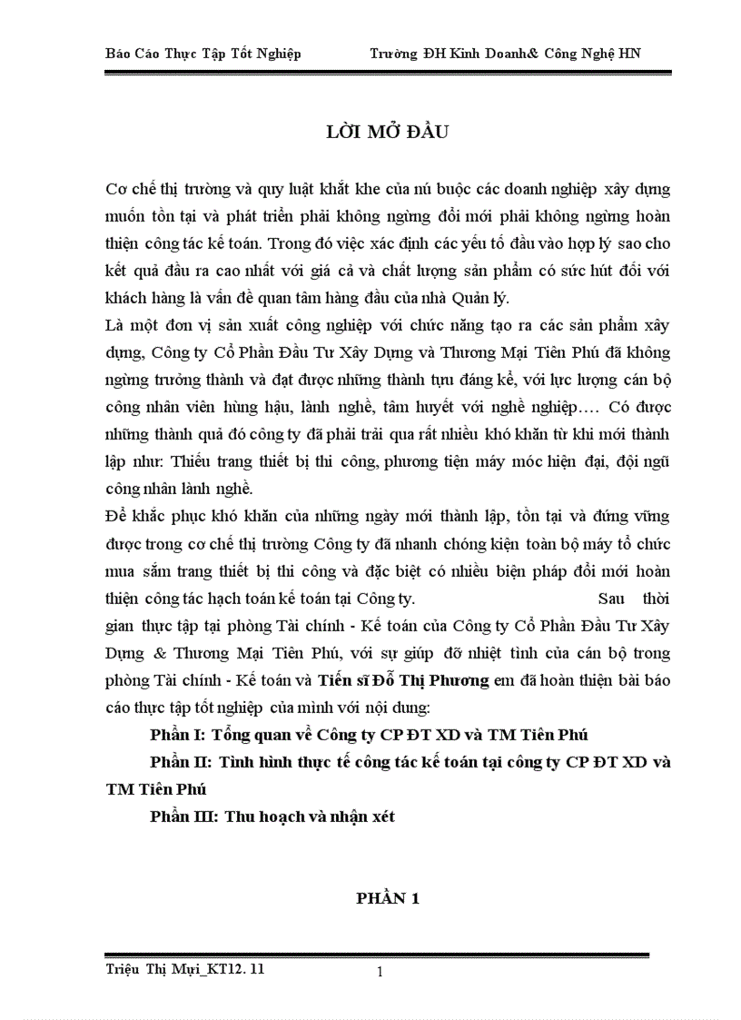 image for page Báo cáo thực tập tại phòng Tài chính-Kế toán của Công ty Cổ Phần Đầu Tư Xây Dựng & Thương Mại Tiên Phú