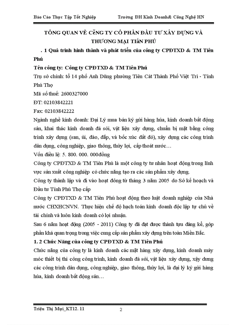 image for page Báo cáo thực tập tại phòng Tài chính-Kế toán của Công ty Cổ Phần Đầu Tư Xây Dựng & Thương Mại Tiên Phú